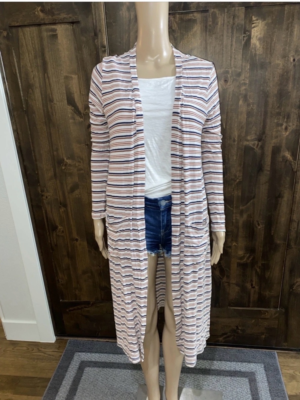 Peyton Jensen Size Medium Striped Open Front Duster Cardigan-025